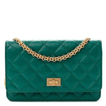 Chanel Aged Calfskin Quilted 2.55 Reissue Wallet On Chain WOC Green 1 of 9