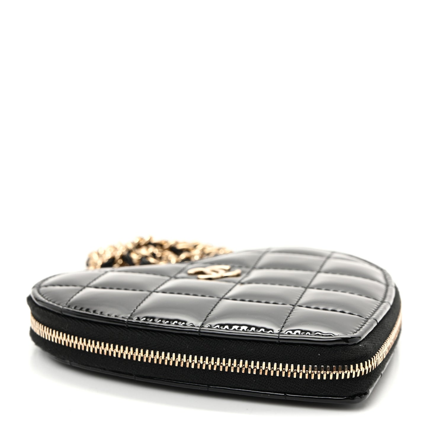 Patent Calfskin Resin Quilted CC Heart Clutch With Chain Black