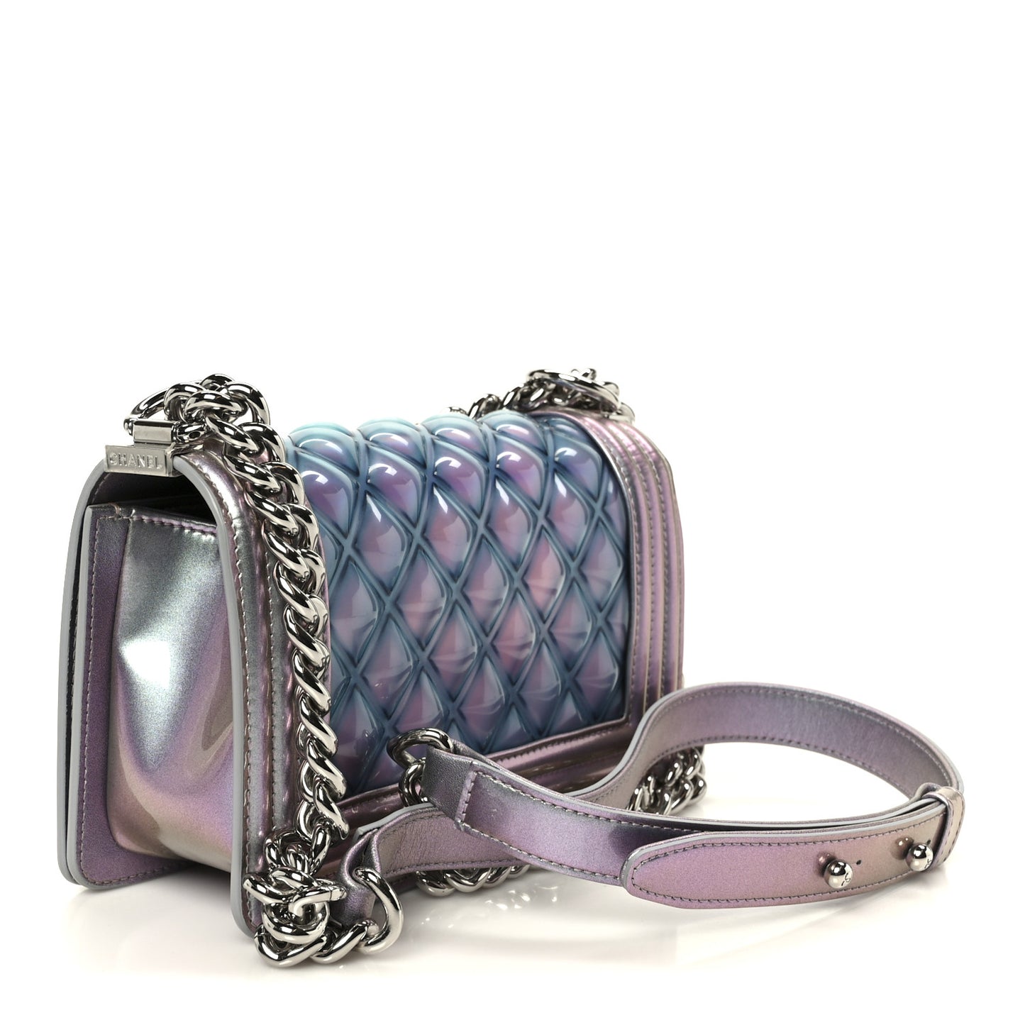 Iridescent Patent Calfskin PVC Quilted Small Boy Flap Light Purple