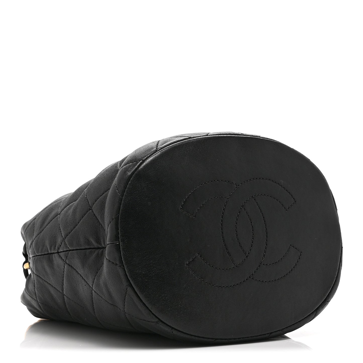 Shiny Lambskin Quilted Small Chain Is More Drawstring Bag Black