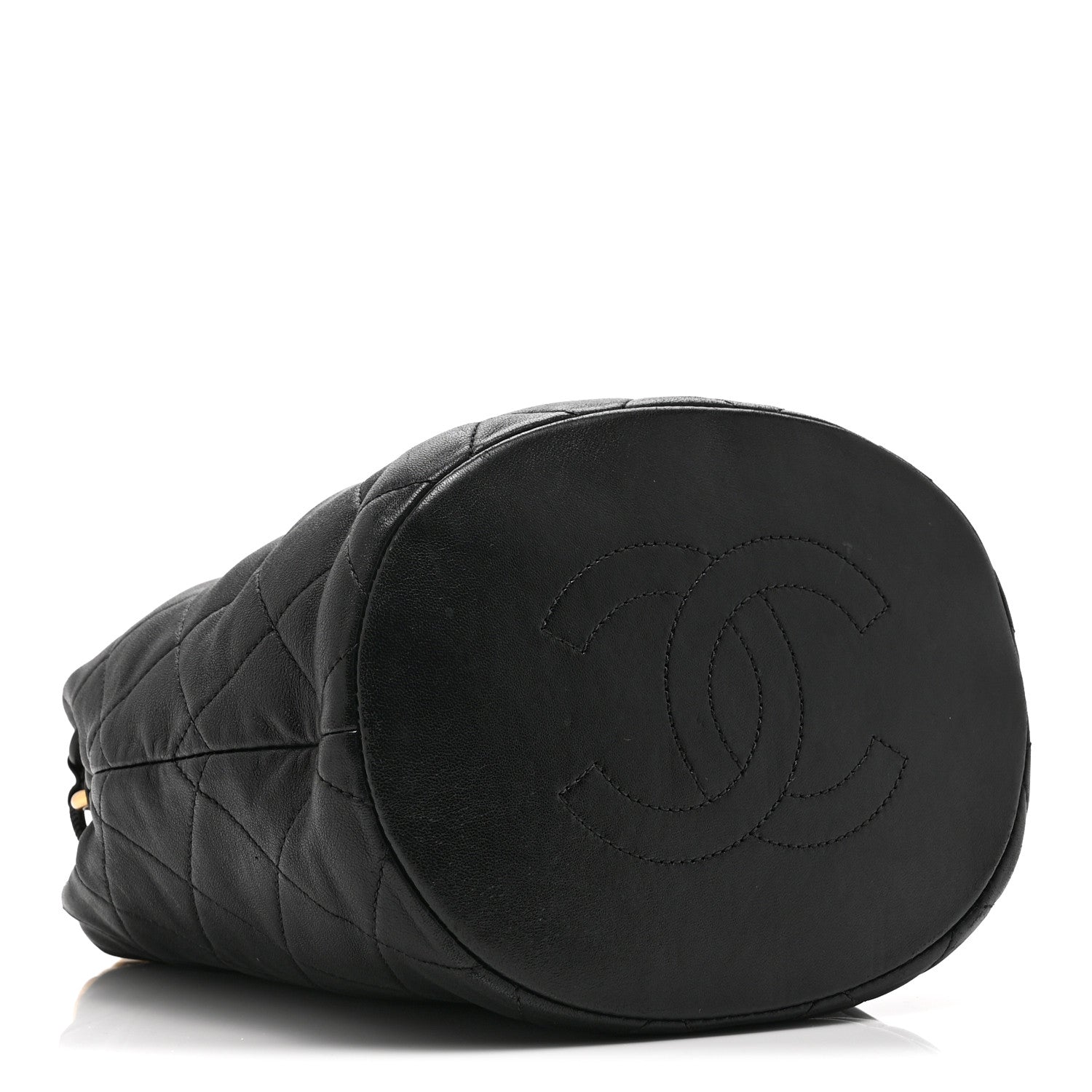 Chanel Shiny Lambskin Quilted Small Chain Is More Drawstring Bag Black 4 of 10
