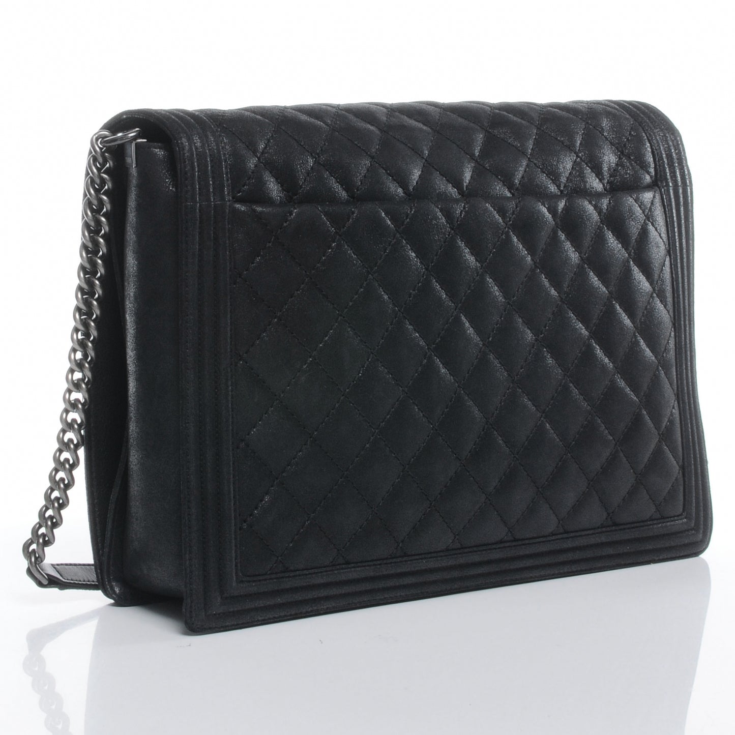 Iridescent Calfskin Quilted Large Gentle Boy Flap Black