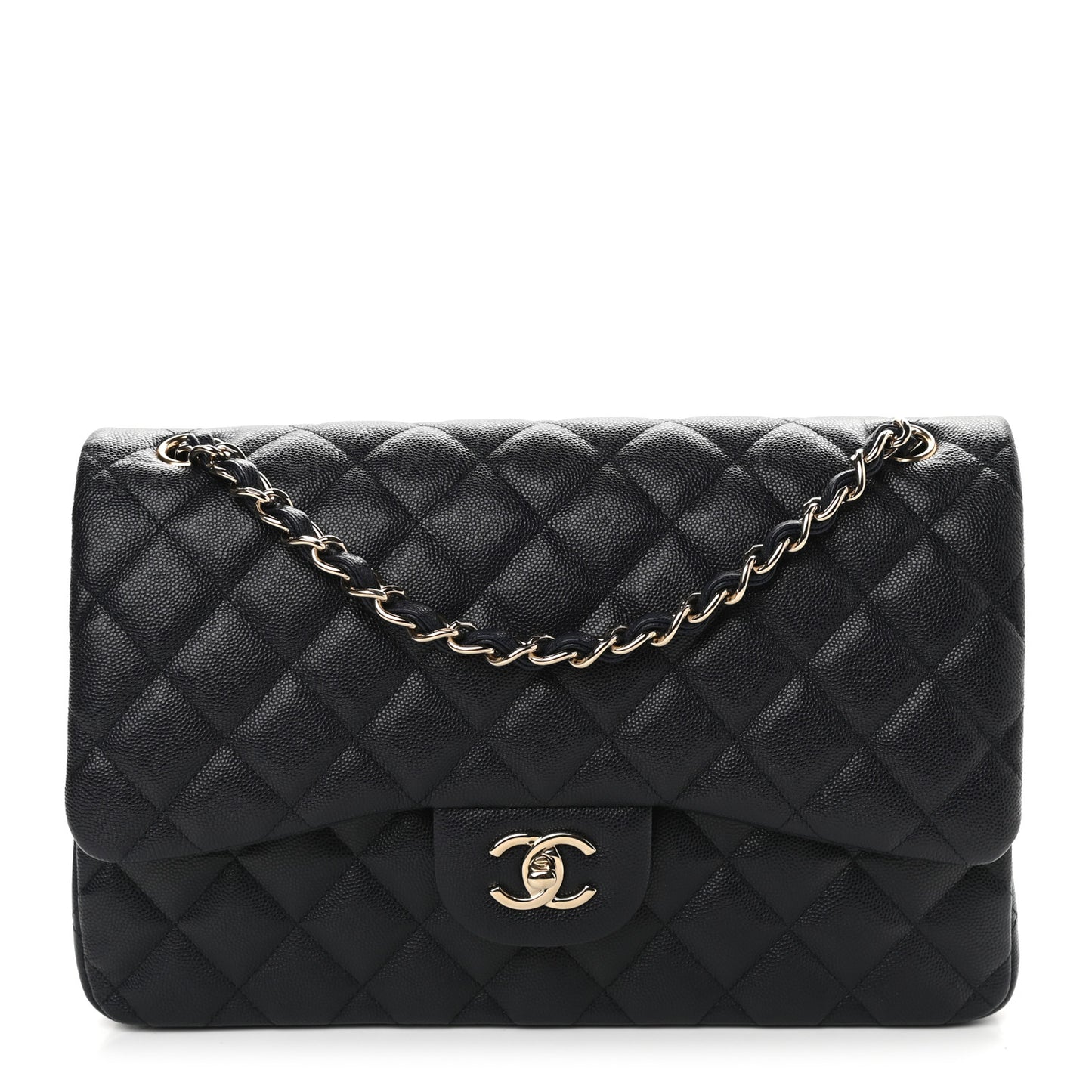 Caviar Quilted Jumbo Double Flap Navy Blue