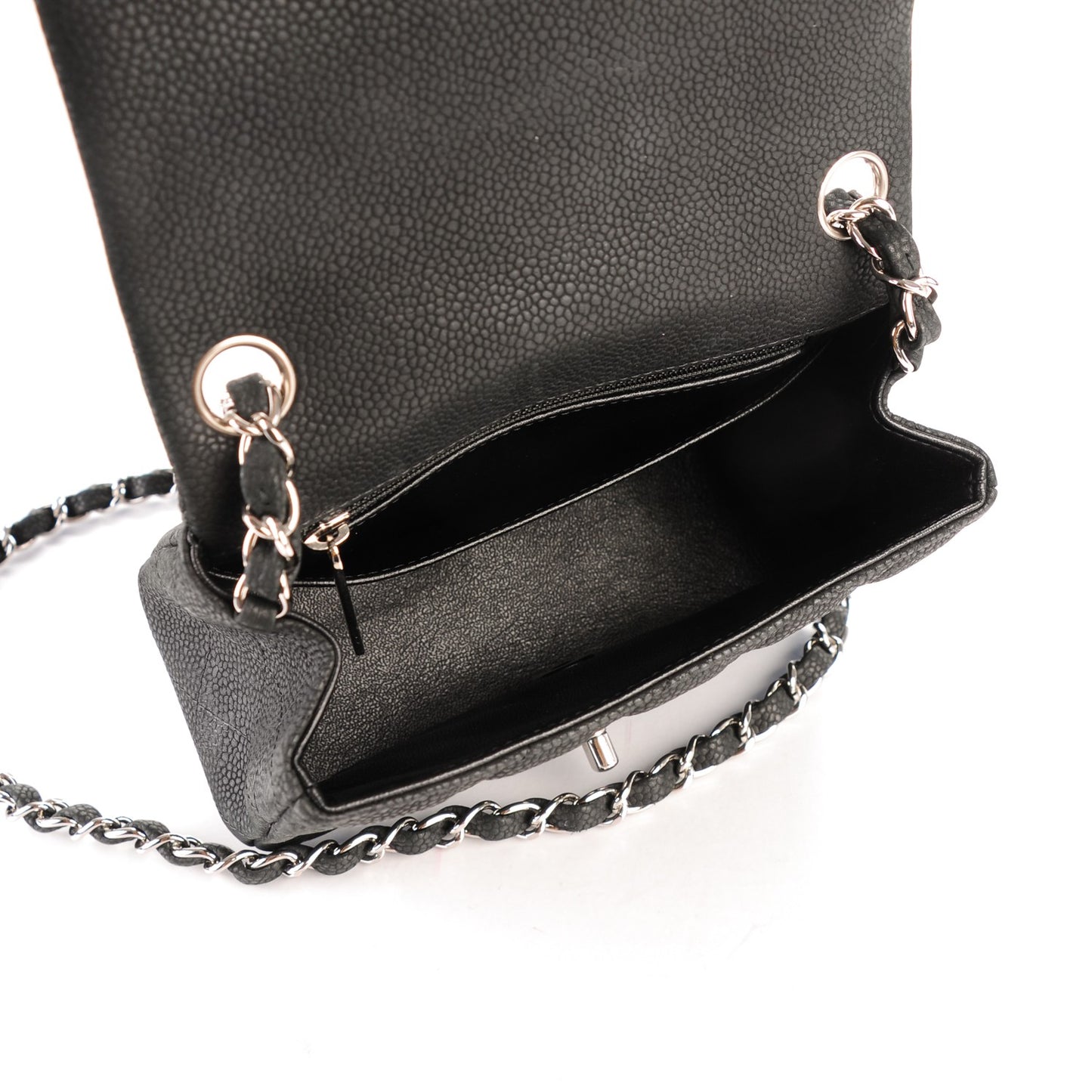 Iridescent Caviar Quilted Mini Square Flap Black