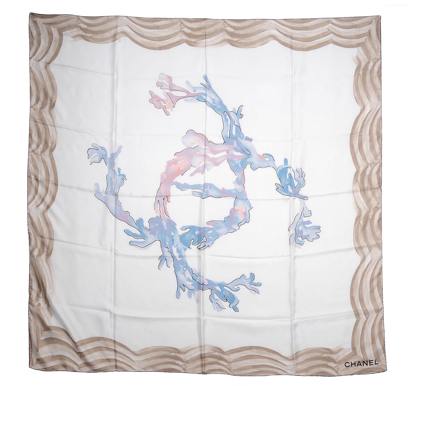 Silk Coral CC Watercolor Square Scarf White