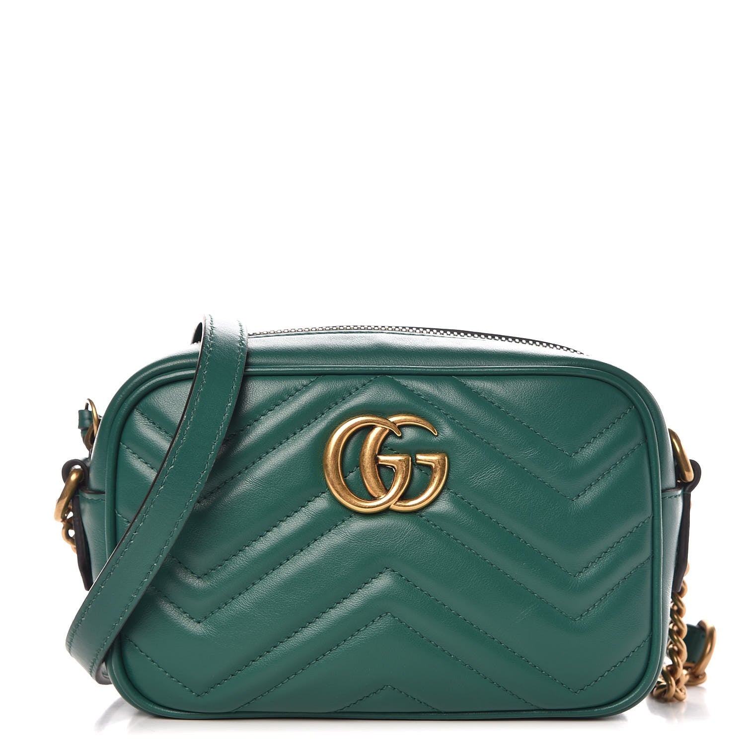 Gucci Calfskin Matelasse Mini GG Marmont Chain Shoulder Bag Emerald Green 1 of 7
