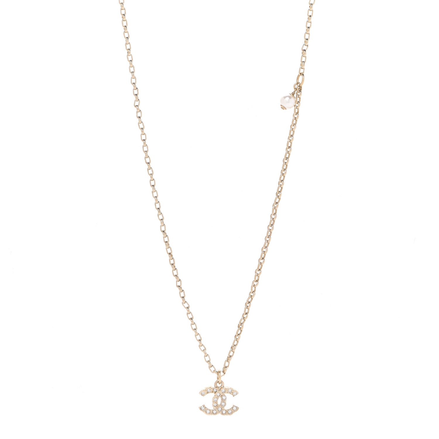 Chanel Crystal CC Beaded Pendant Necklace Gold 1 of 6