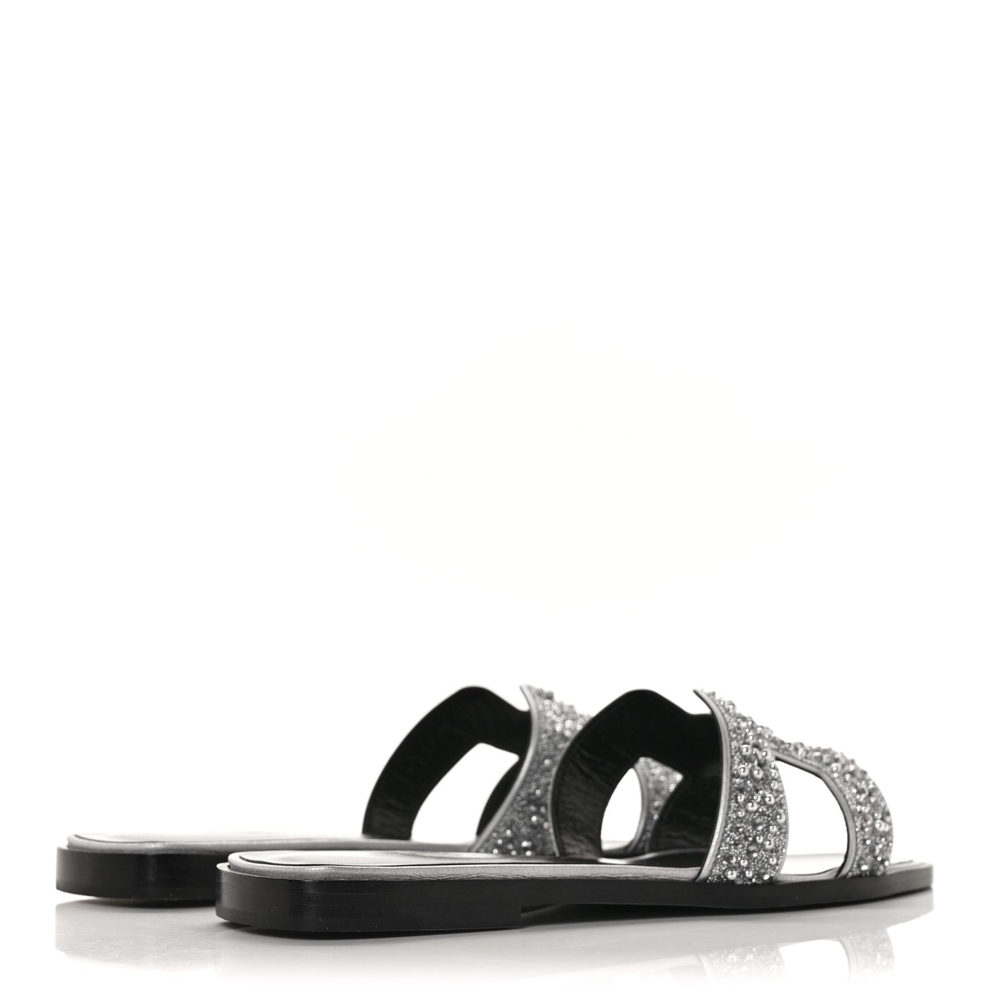 Velvet Goatskin Crystal Beads Oran Sandals 37.5 Gris Argente