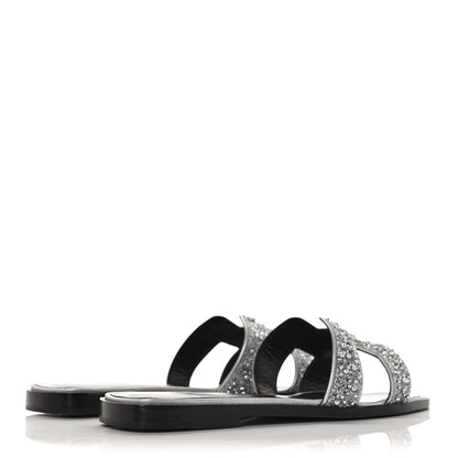 Hermes Velvet Goatskin Crystal Beads Oran Sandals 37.5 Gris Argente 4 of 8