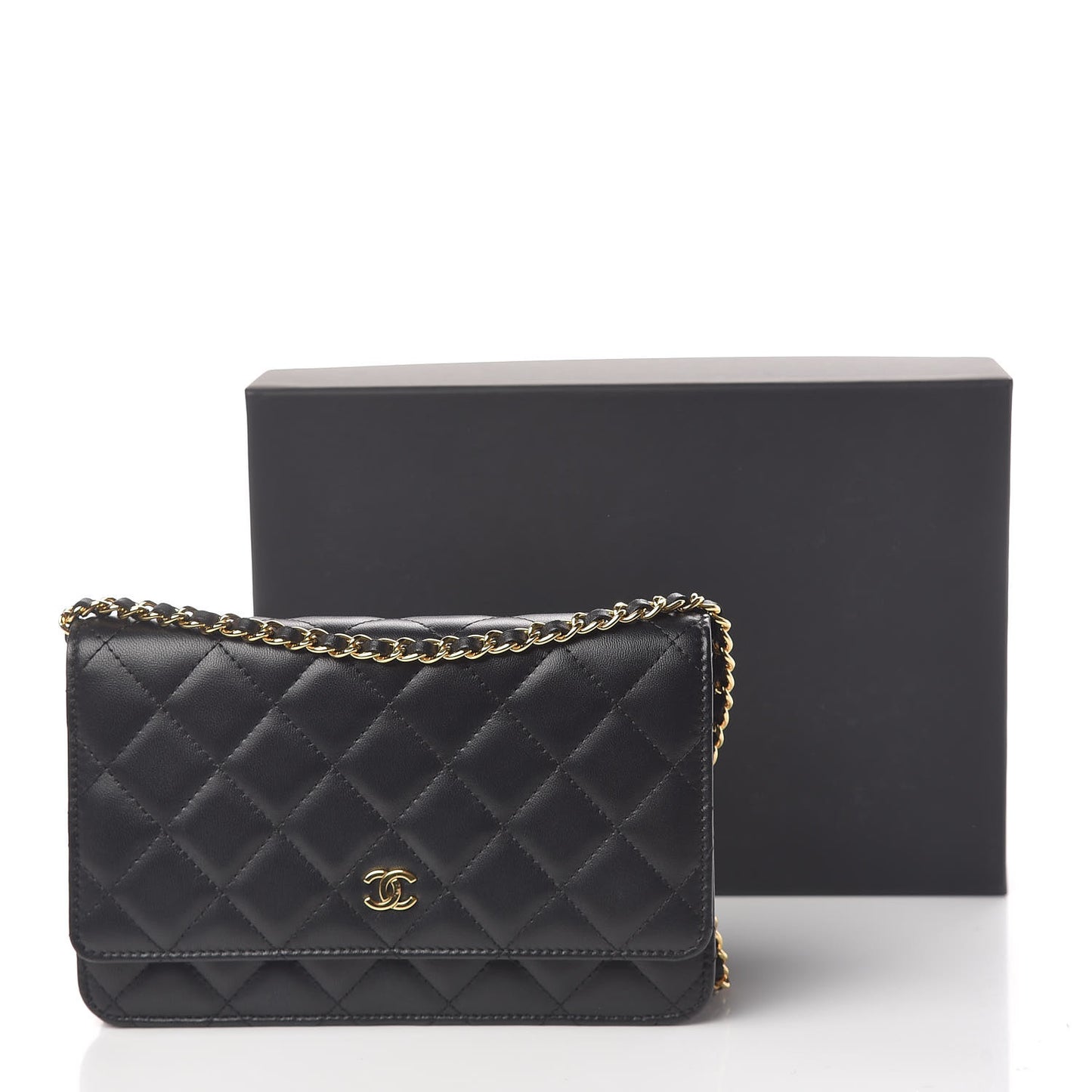 Lambskin Quilted Wallet On Chain WOC Black