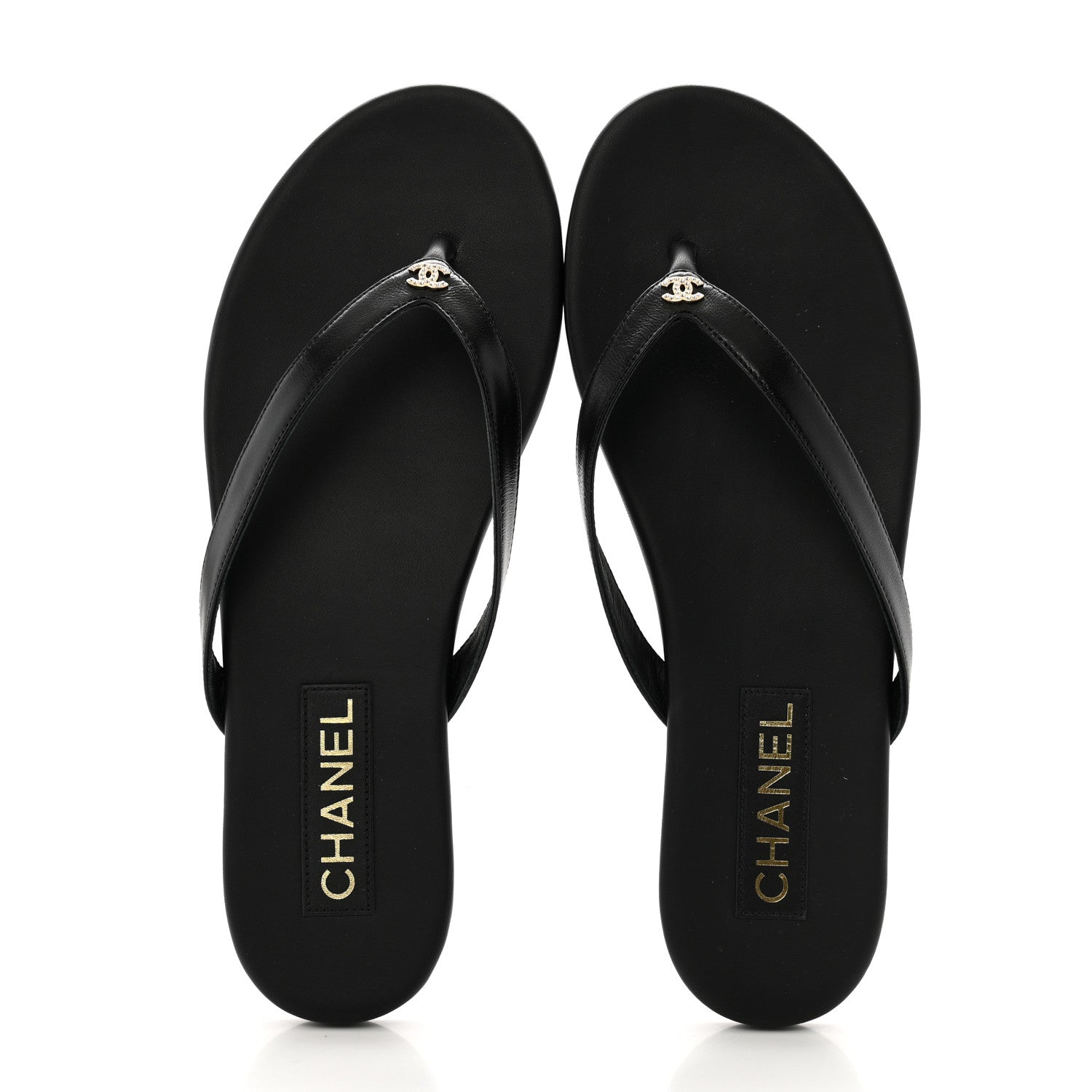 Chanel Shiny Lambskin Crystal CC Thong Sandals 40.5 Black 2 of 10