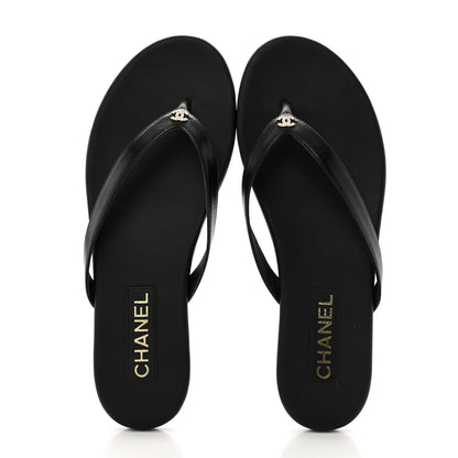 Chanel Shiny Lambskin Crystal CC Thong Sandals 40.5 Black 2 of 10