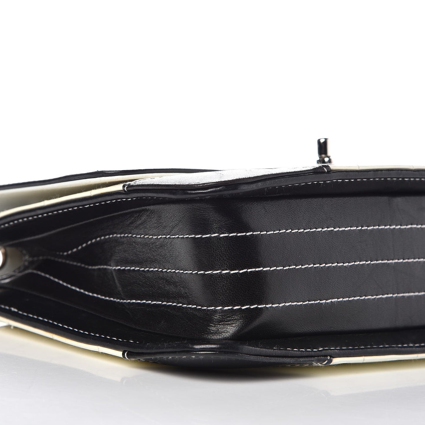 Patent Square Quilted Small Flap White Black