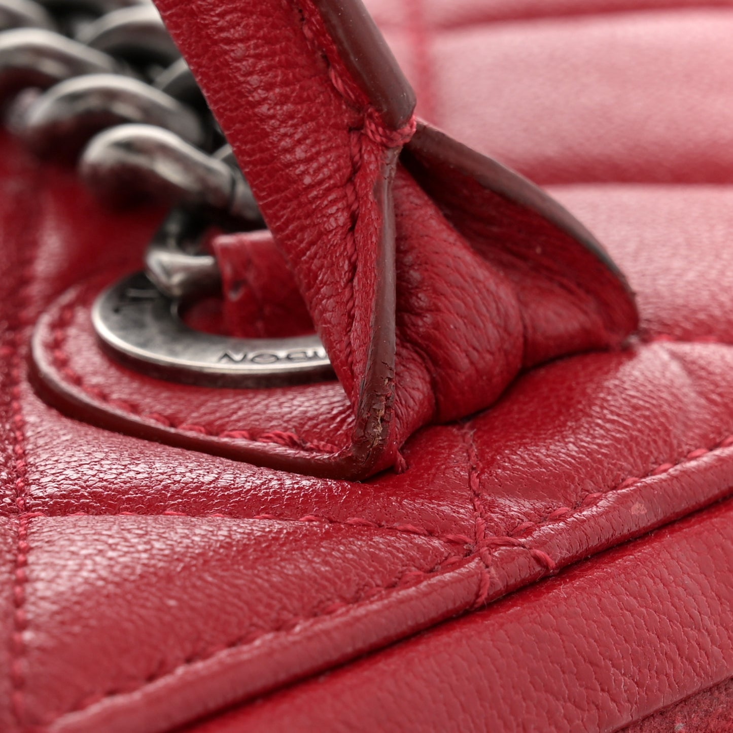 Shiny Sheepskin Quilted Medium Shopping Tote Red