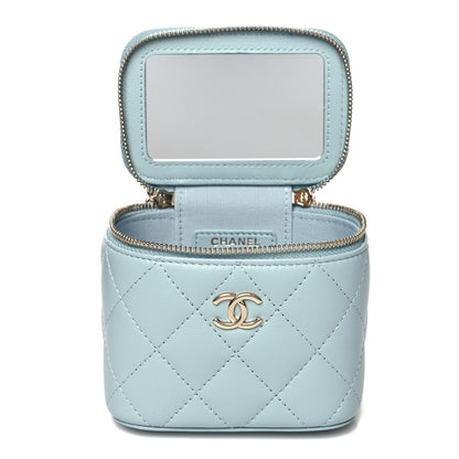 Chanel Lambskin Quilted Top Handle Mini Vanity Case With Chain Light Blue 8 of 12
