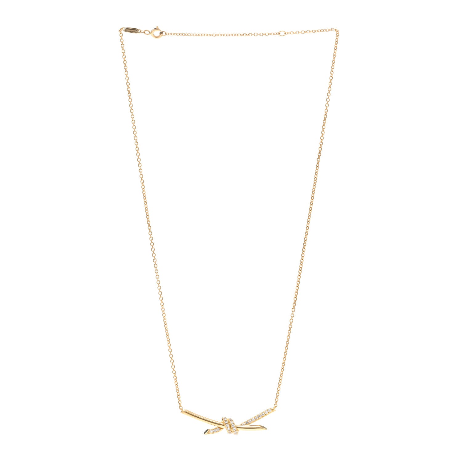 Tiffany 18K Yellow Gold Diamond Knot Necklace 4 of 5