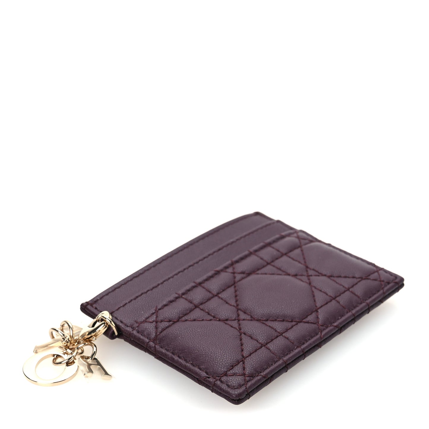 Lambskin Cannage Lady Dior Card Holder Deep Amaranth