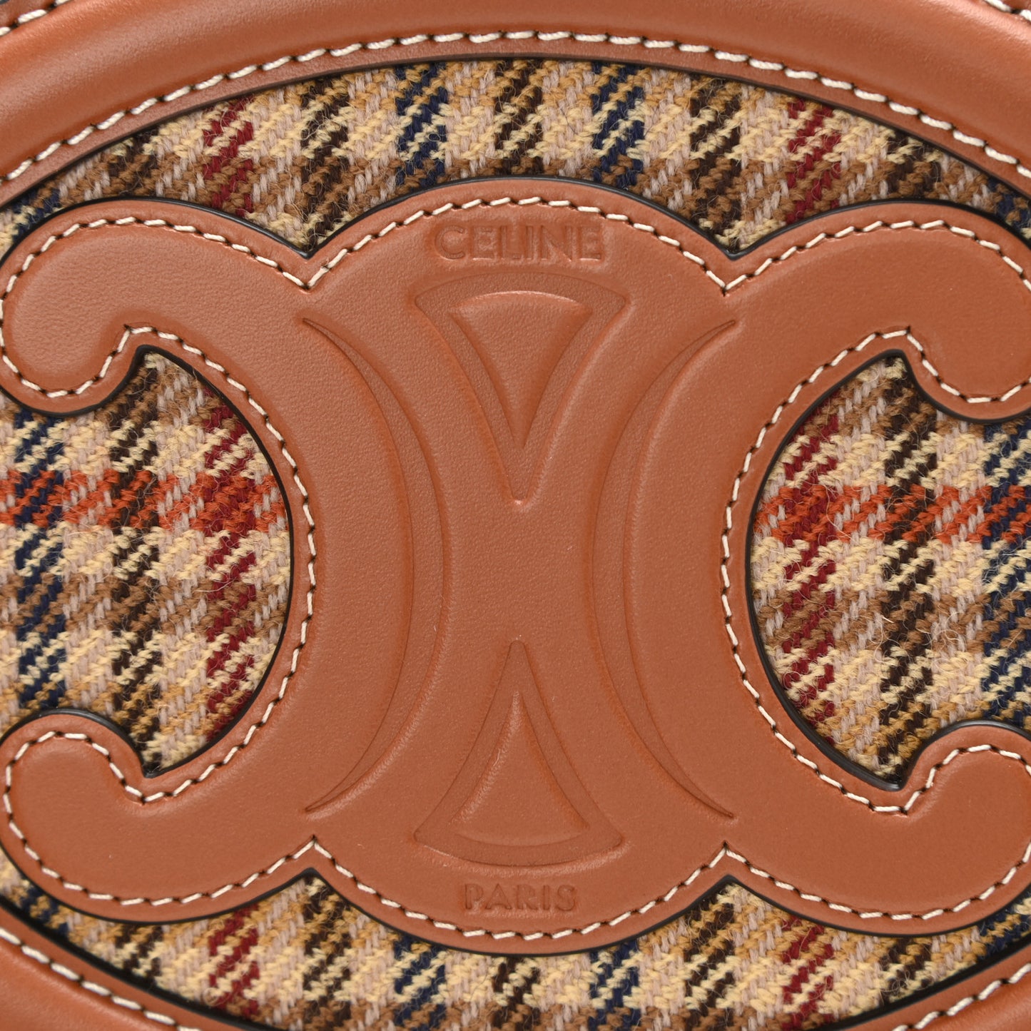 Smooth Calfskin Houndstooth Cuir Small Triomphe Oval Purse Crossbody Tan