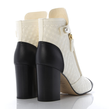 Chanel Lambskin Quilted Pearl CC Cap Toe Short Boot 40 Black Ivory 4 of 9