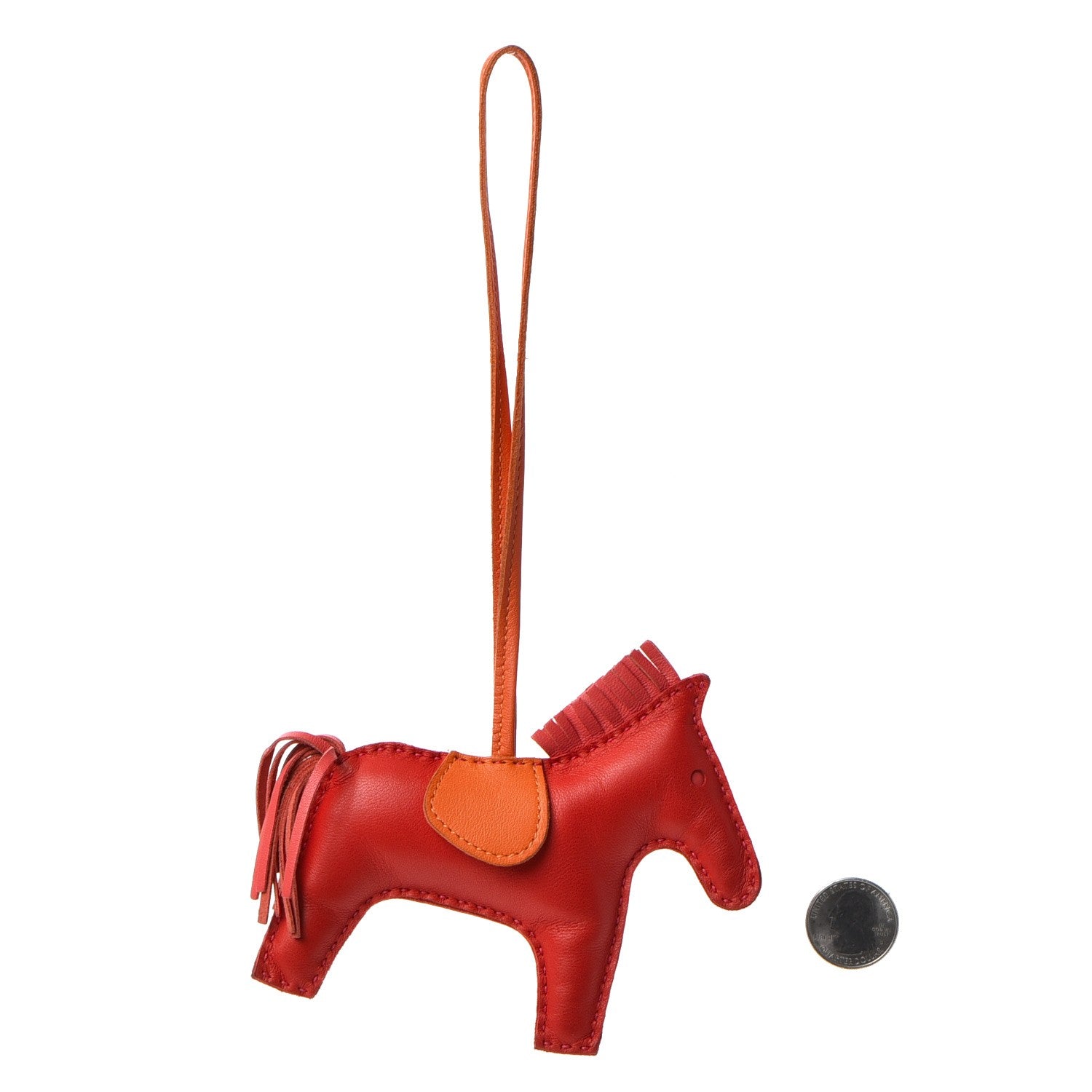 Hermes Milo Lambskin Grigri Rodeo Horse Bag Charm MM Rouge Rose Indien Jaipur Feu 2 of 3