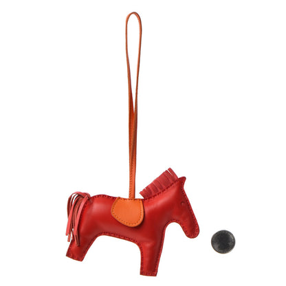 Hermes Milo Lambskin Grigri Rodeo Horse Bag Charm MM Rouge Rose Indien Jaipur Feu 2 of 3