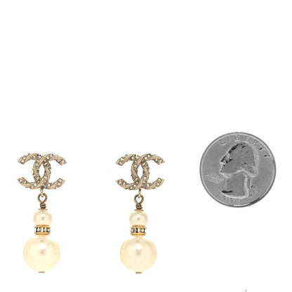 Chanel Pearl Crystal Twisted CC Drop Earrings Gold 2 of 4