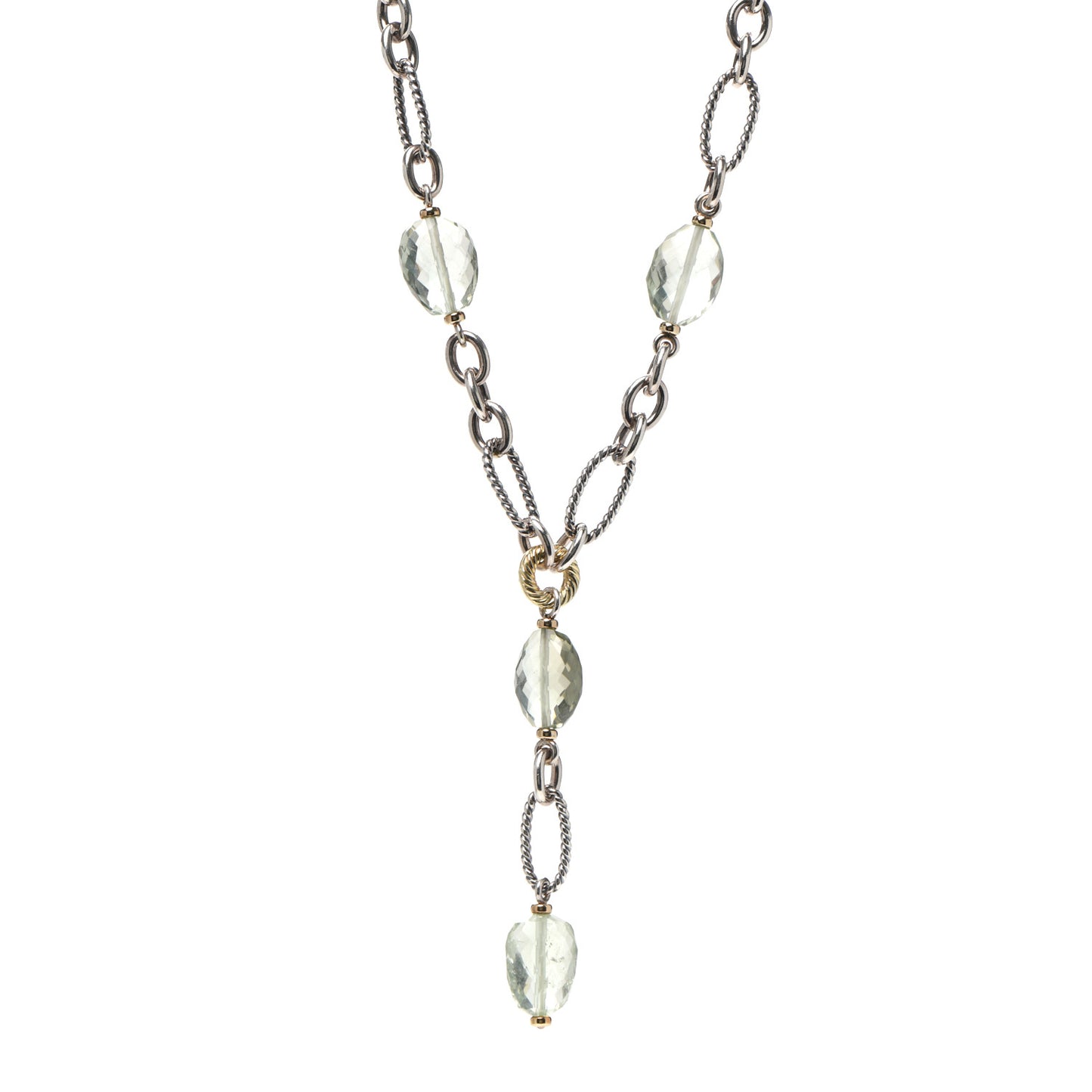 Sterling Silver 18K Yellow Gold Prasiolite Lariat Necklace