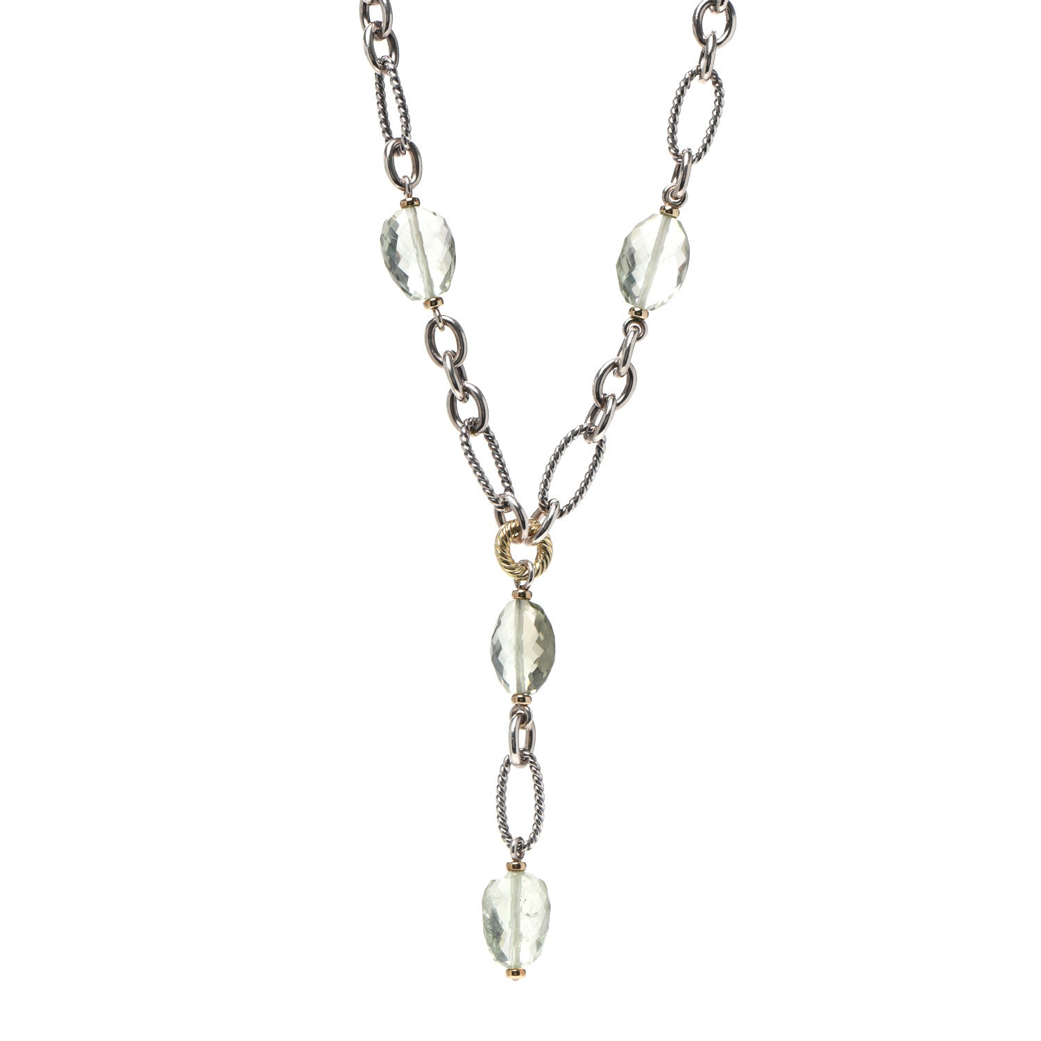 David Yurman Sterling Silver 18K Yellow Gold Prasiolite Lariat Necklace 1 of 6