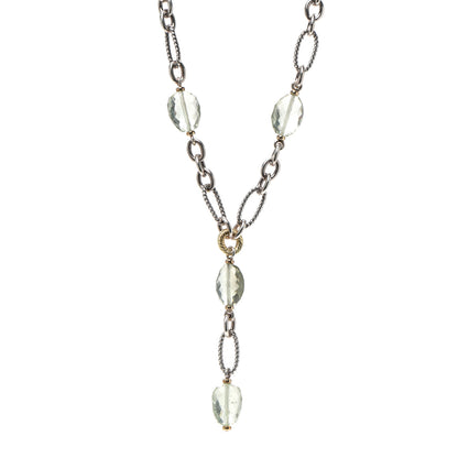David Yurman Sterling Silver 18K Yellow Gold Prasiolite Lariat Necklace 1 of 6