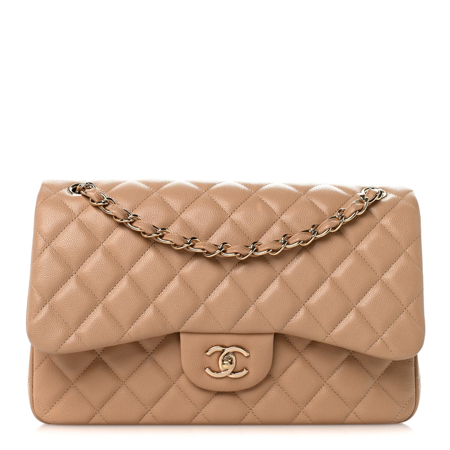 Caviar Quilted Jumbo Double Flap Beige Clair