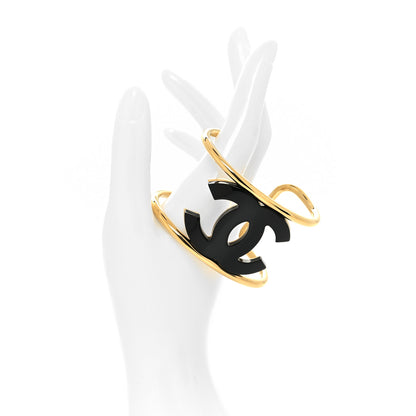 Chanel Metal Resin CC Cuff Gold Black 2 of 5