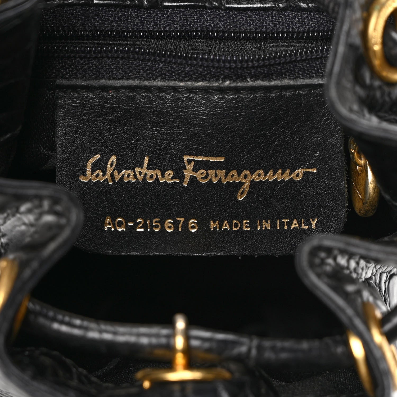 Salvatore Ferragamo Calfskin Crocodile Embossed Vara Bow Bucket Bag Black 6 of 8
