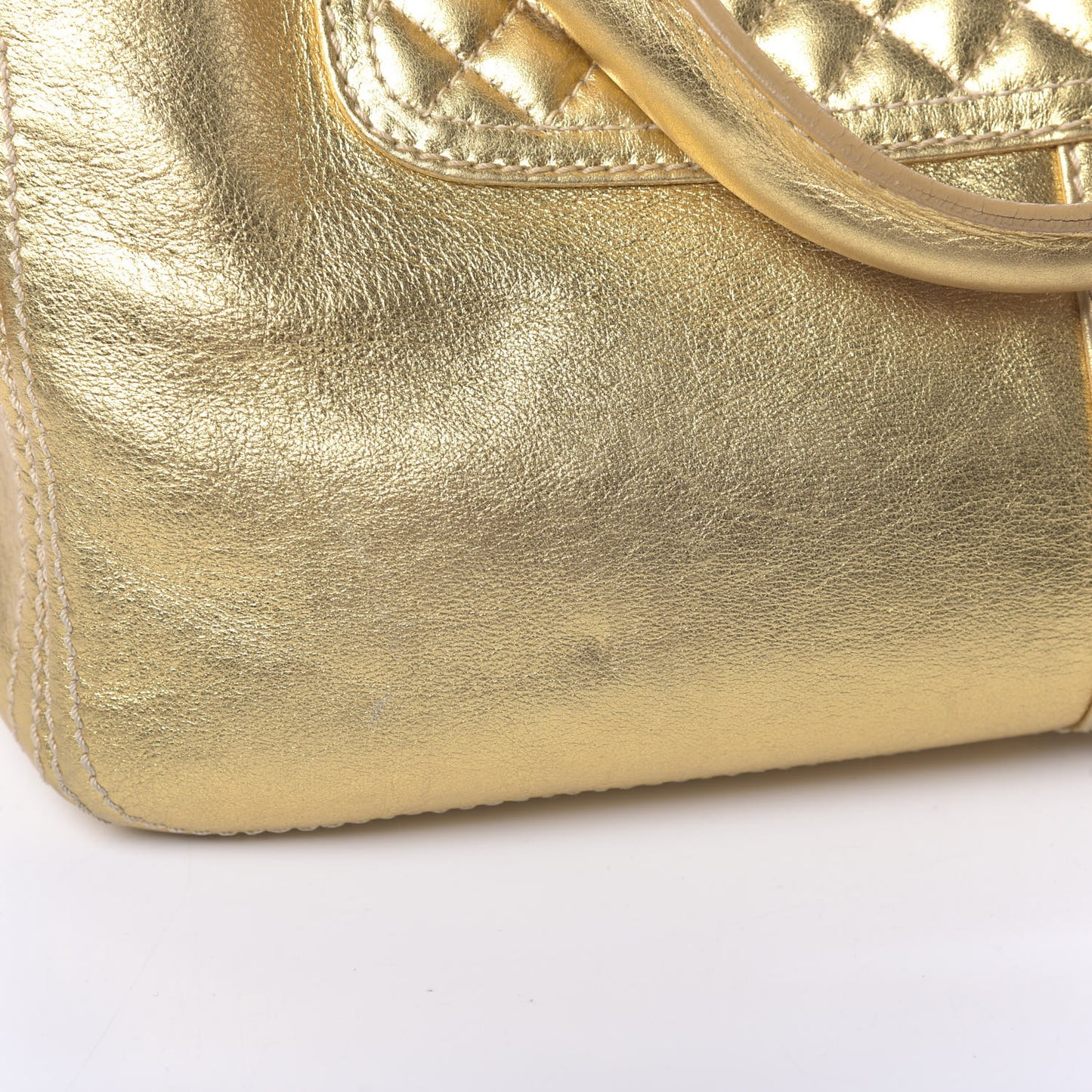 Metallic Lambskin Quilted Boogie Satchel Gold