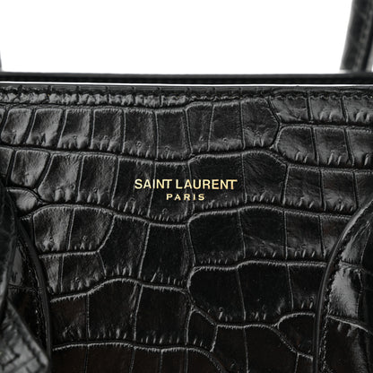 Saint Laurent Calfskin Crocodile Embossed Small Sac de Jour Dusty Black 6 of 11