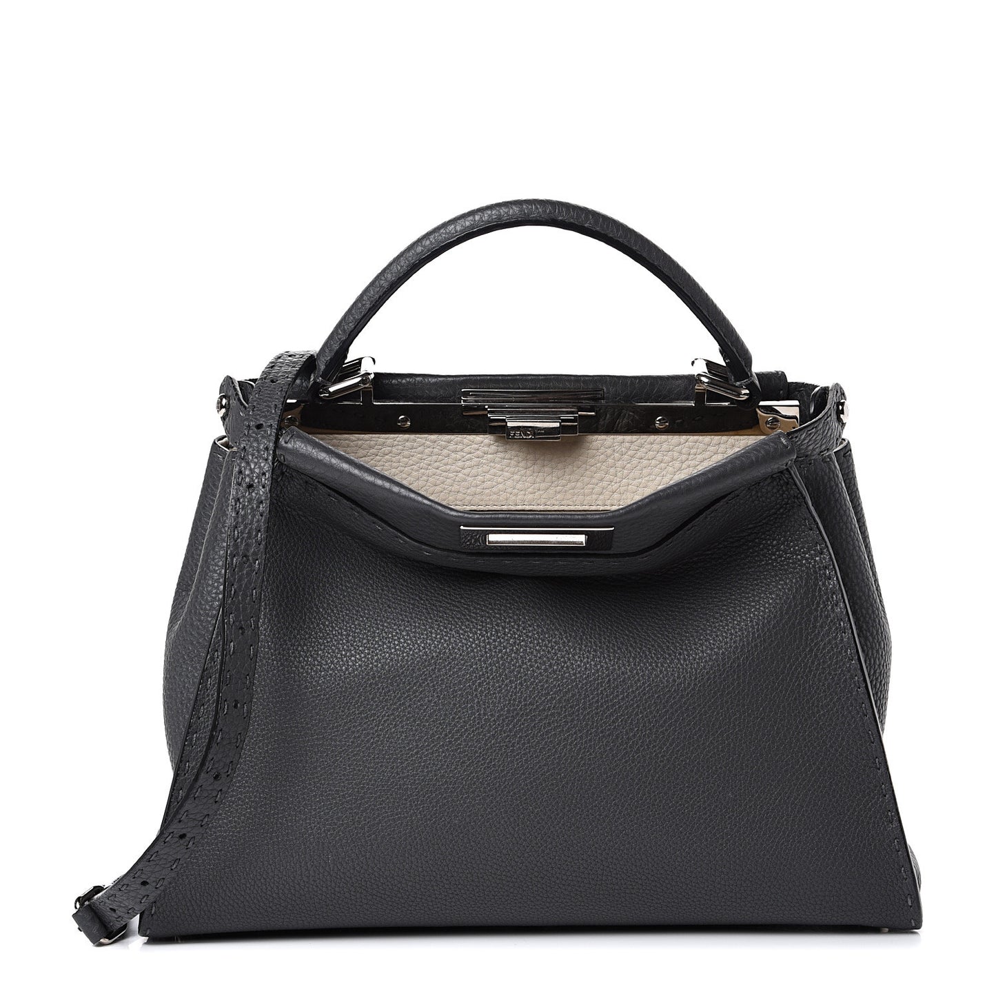 Cuoio Romano Selleria Bi-Color Medium Peekaboo Iconic Satchel Asfalto Latte