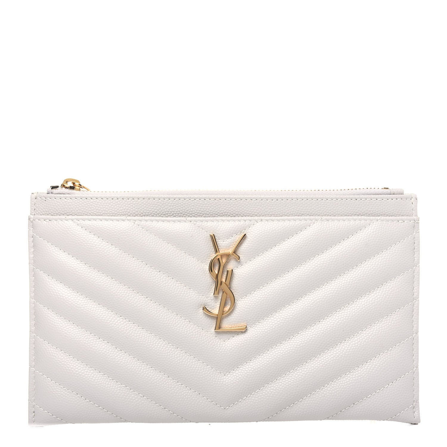 Saint Laurent Grain De Poudre Chevron Monogram Bill Pouch Crema Soft 1 of 13