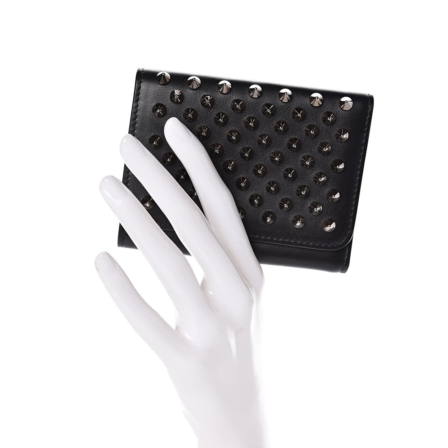 Calfskin Spiked Macaron Mini Spiked Wallet Black