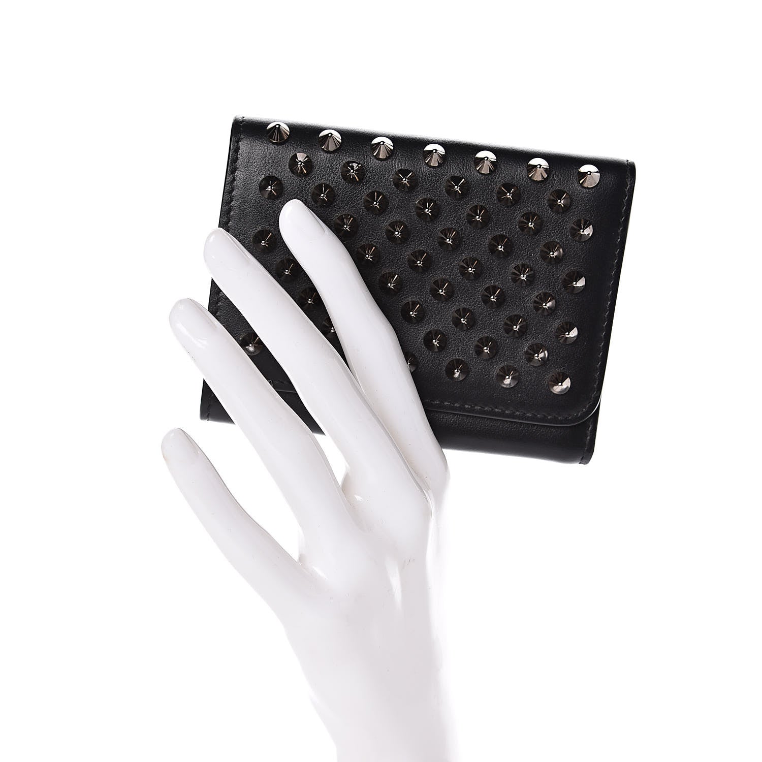Christian Louboutin Calfskin Spiked Macaron Mini Spiked Wallet Black 2 of 8