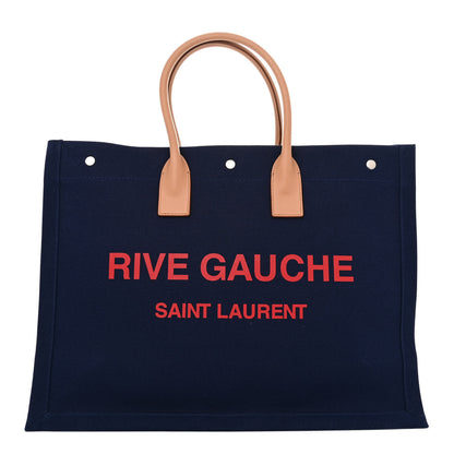 Saint Laurent Linen Calfskin Rive Gauche Tote Marine Rose Brown 1 of 10