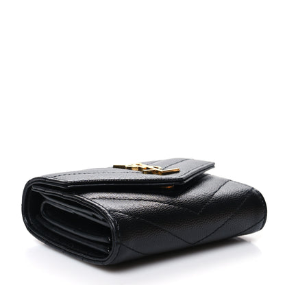 Saint Laurent Grain De Poudre Matelasse Chevron Monogram Compact Tri Fold Wallet Black 4 of 13