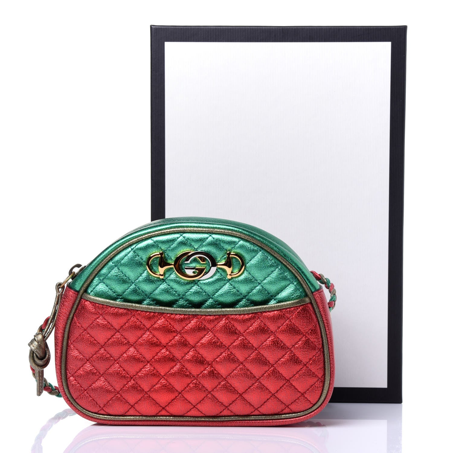 Gucci Laminated Nappa Trapuntata Mini Zumi Dome Shoulder Bag Rosso Jasmine Green Rame 13 of 13
