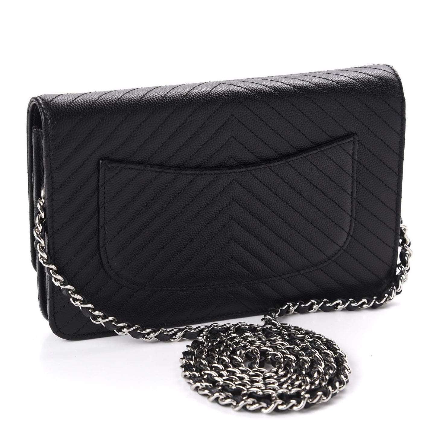 Caviar Chevron Quilted Wallet On Chain WOC Black