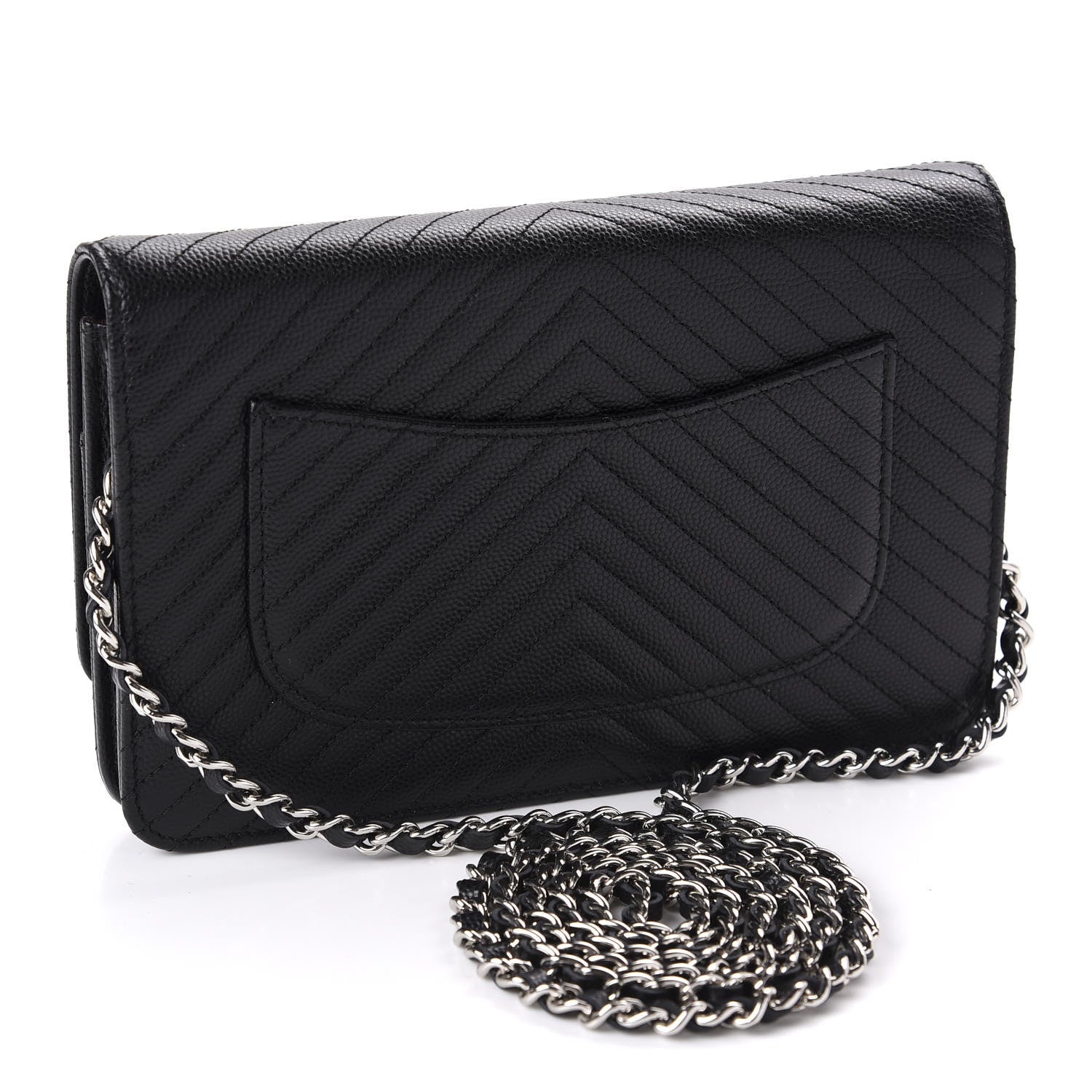 Chanel Caviar Chevron Quilted Wallet On Chain WOC Black 3 of 14