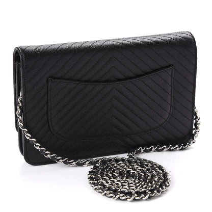 Chanel Caviar Chevron Quilted Wallet On Chain WOC Black 3 of 14