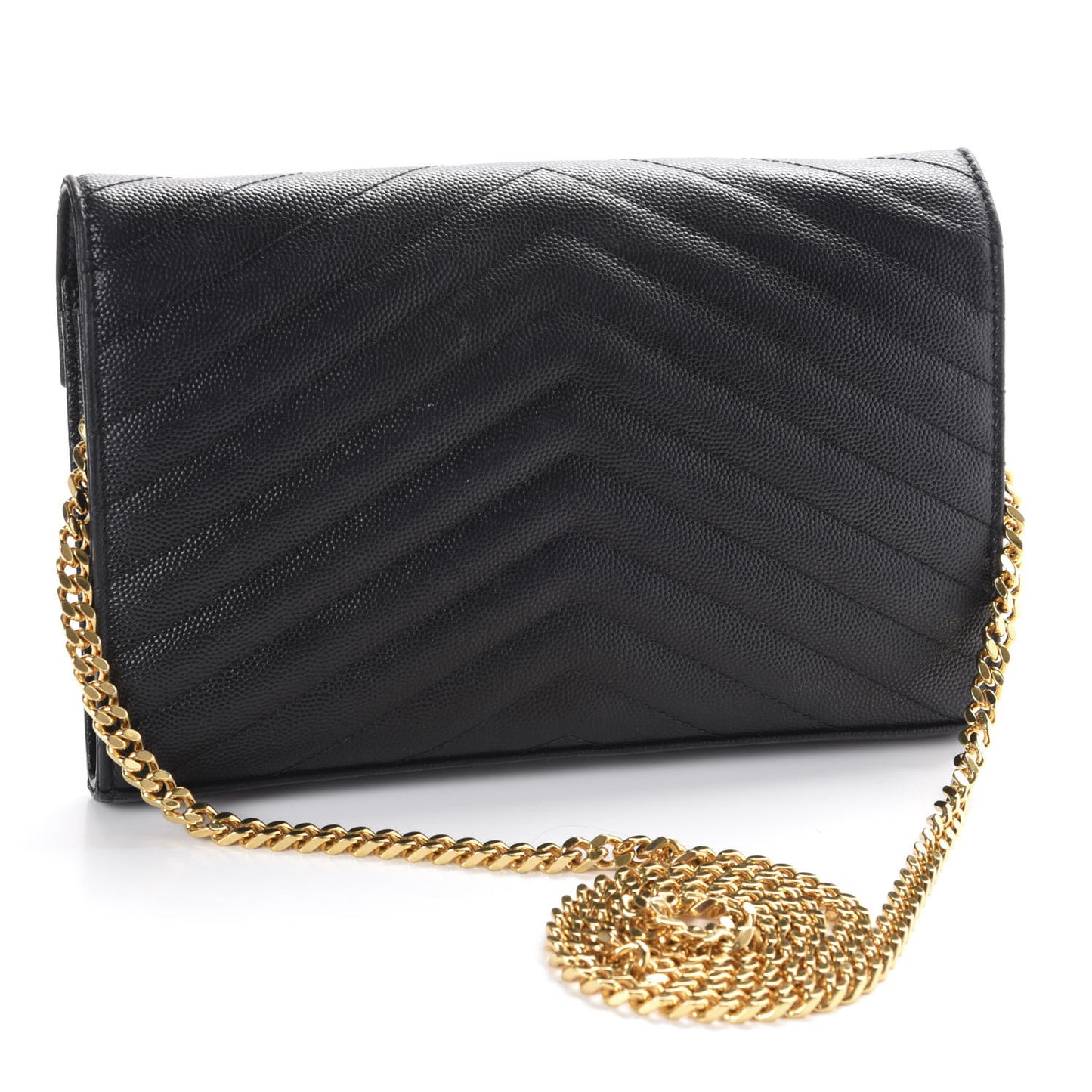 Grain De Poudre Matelasse Chevron Monogram Chain Wallet Black