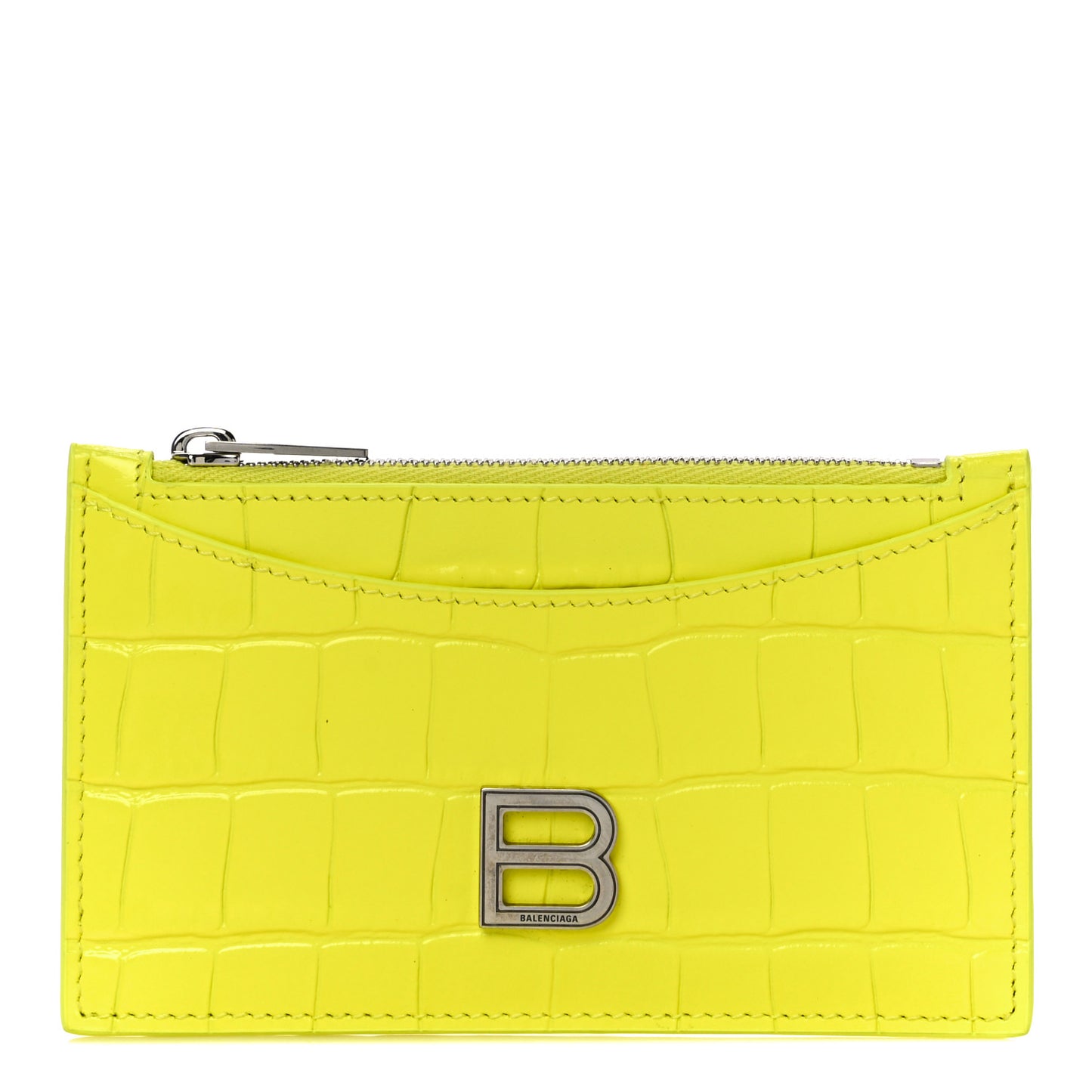 Shiny Calfskin Crocodile Embossed Hourglass Long Coin Case Card Holder Light Yellow