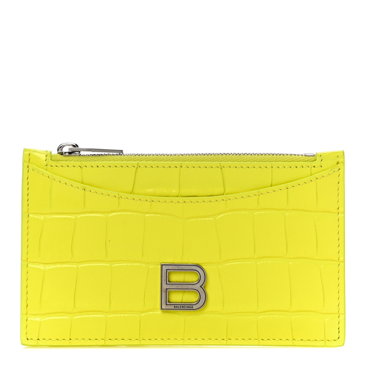 Balenciaga Shiny Calfskin Crocodile Embossed Hourglass Long Coin Case Card Holder Light Yellow 1 of 10