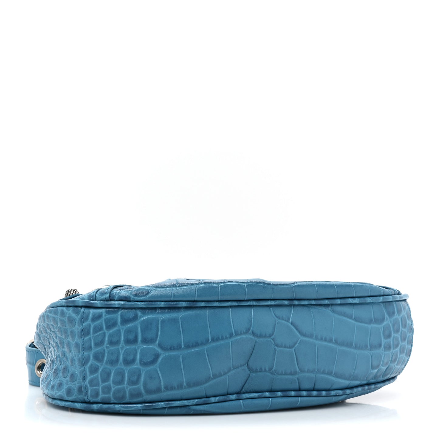 Extra Supple Calfskin Crocodile Embossed Le Cagole Shoulder Bag XS Turquoise
