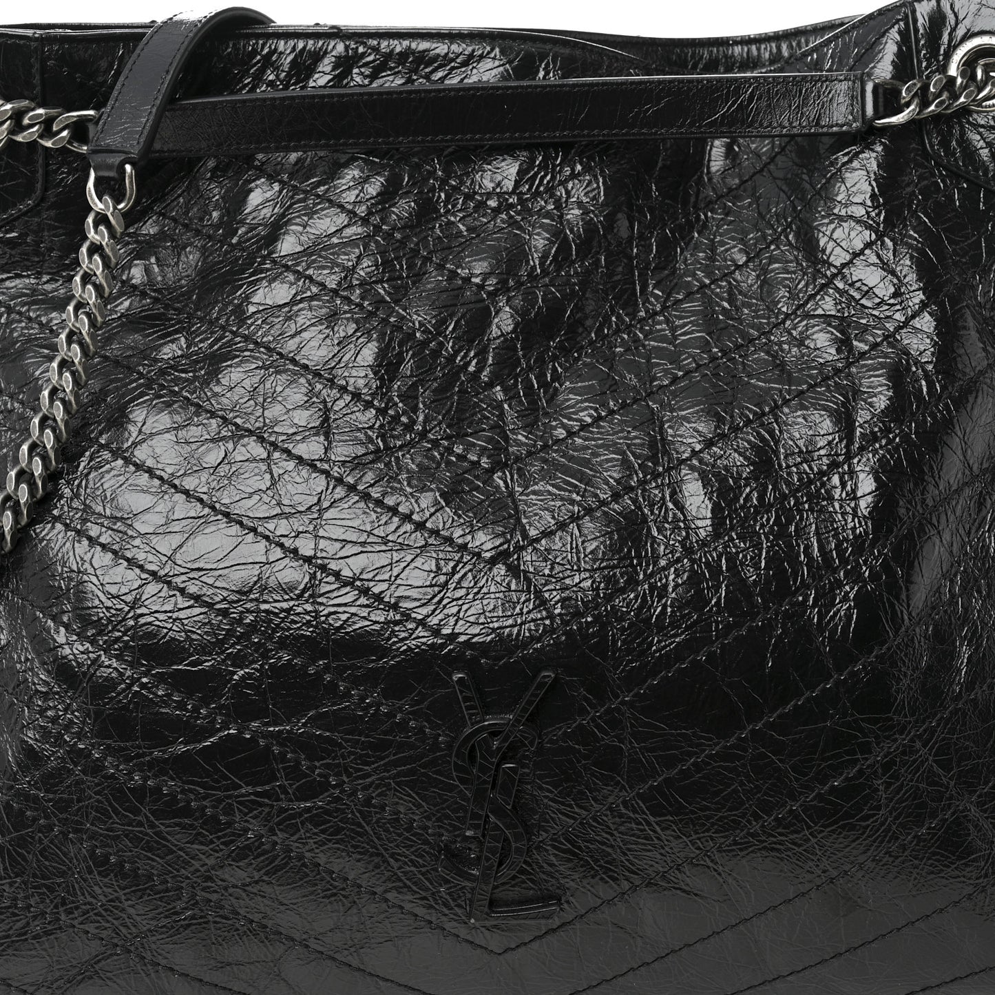 Crinkled Calfskin Matelasse Monogram Large Niki Shopper Tote Black
