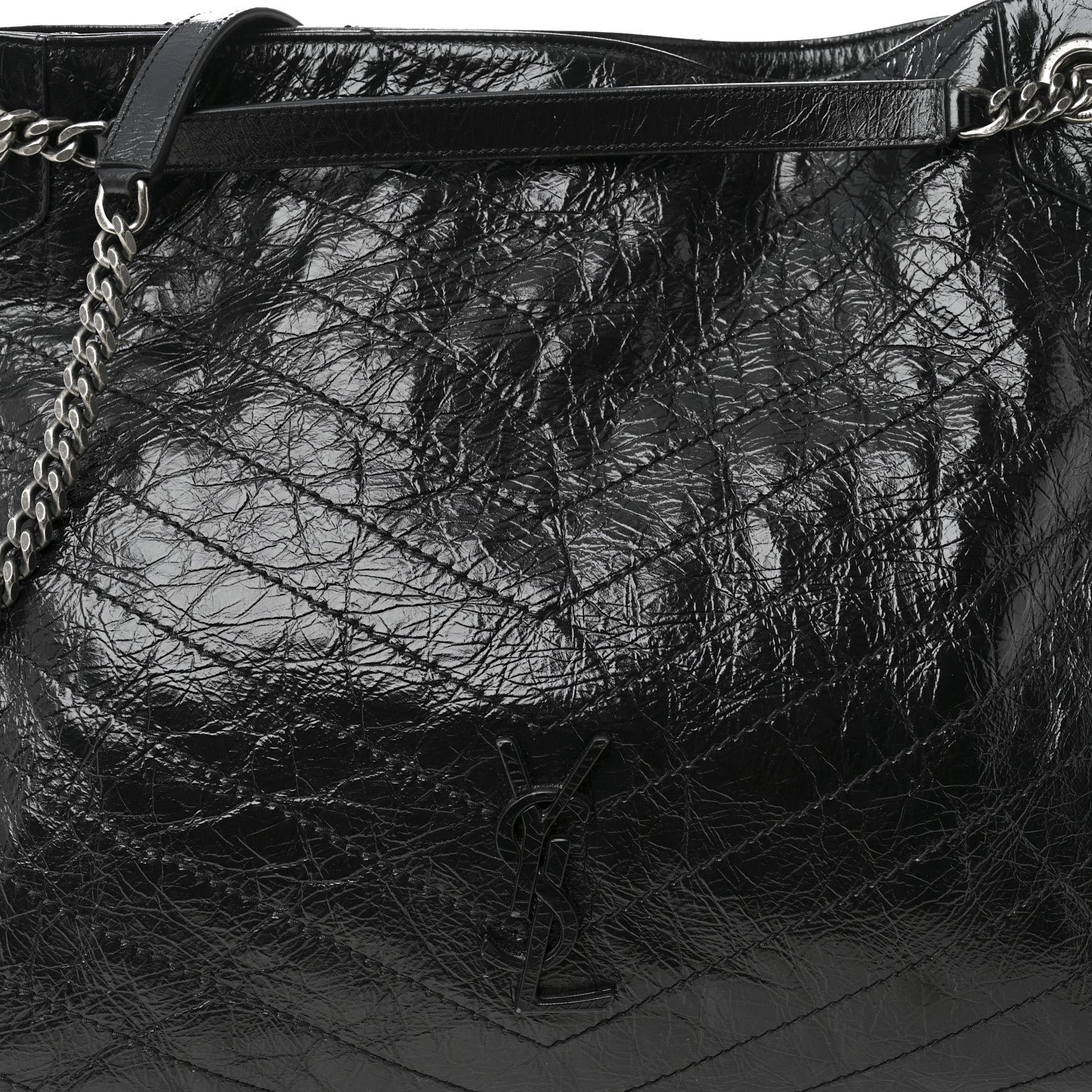Saint Laurent Crinkled Calfskin Matelasse Monogram Large Niki Shopper Tote Black 8 of 10